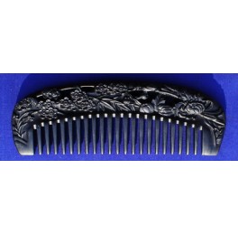 Carved Black Chakate comb, blossoms