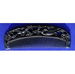 Carved Black Chakate comb, birds