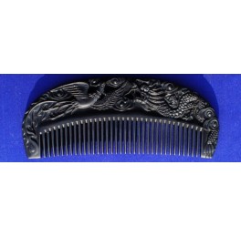 Carved Black Chakate comb, dragon and phoenix