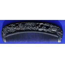 Carved Black Chakate comb, blossoms