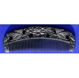 Carved Black Chakate comb, peony