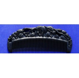Carved Black Chakate comb, cherries