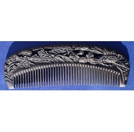 Carved Black Chakate comb, blossoms
